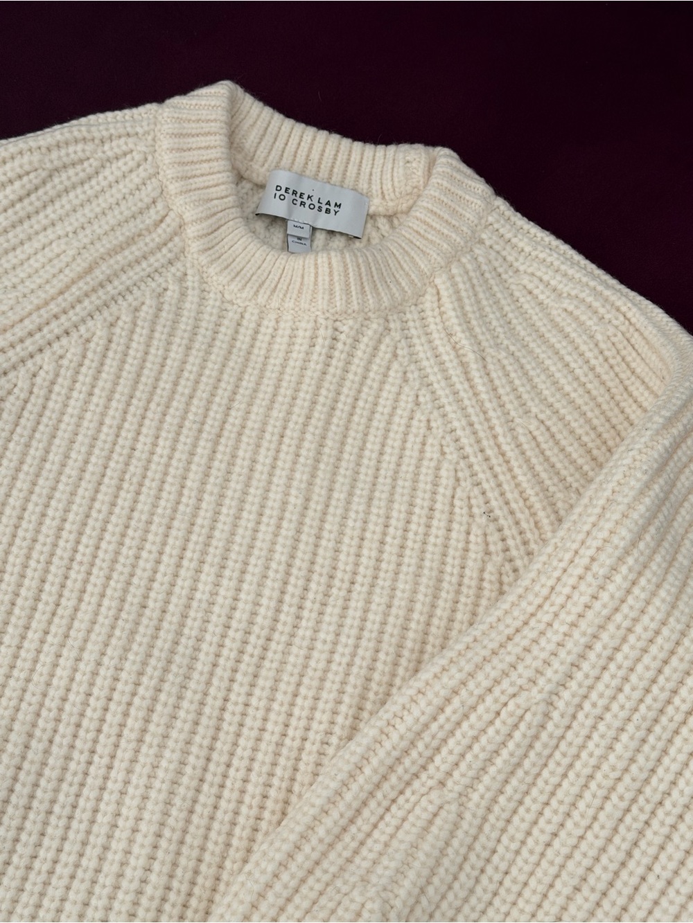 10 Crosby Derek Lam Ivory Ribbed Crewneck Sweater